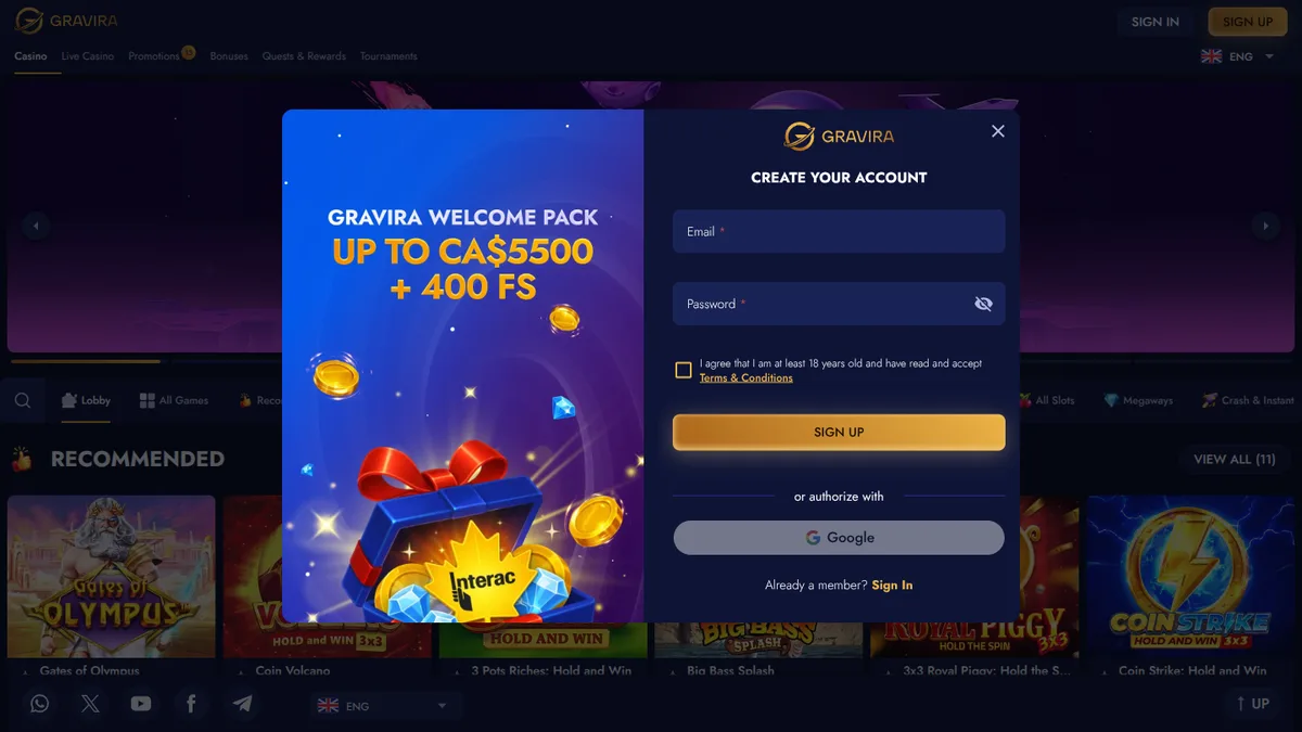 How to Register at Gravira Casino